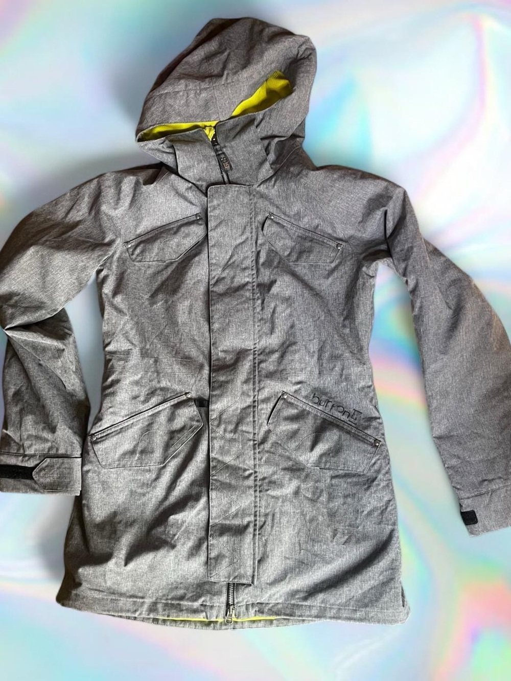 Burton Gray Hooded Winter Jacket with Yellow Lining, women’s small